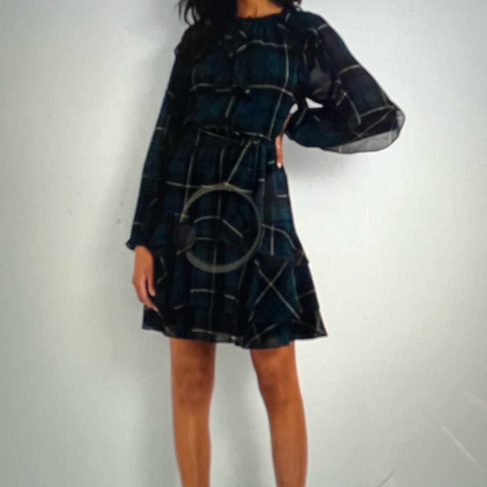 New Ralph Lauren Plaid Ruffle-Trim Georgette Tiered Dress